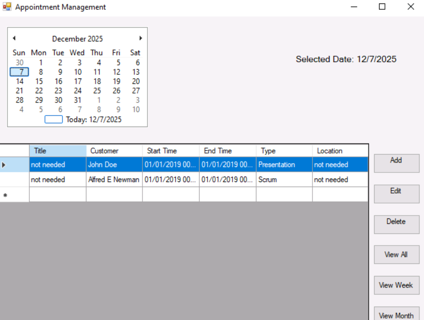Dashboard and Calendar View